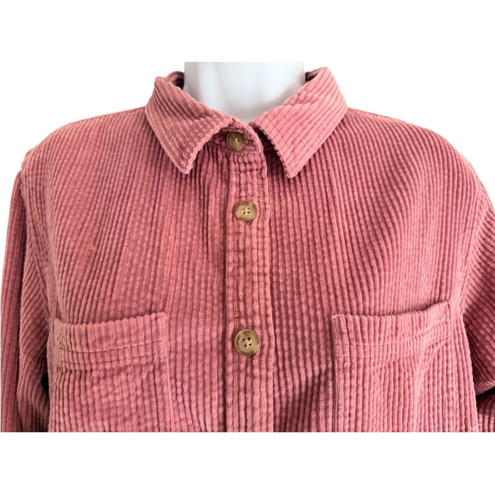 LL Bean Womens Corduroy Button Up Shirt Shacket L 512434 Dusty Rose Pockets - Picture 4 of 11